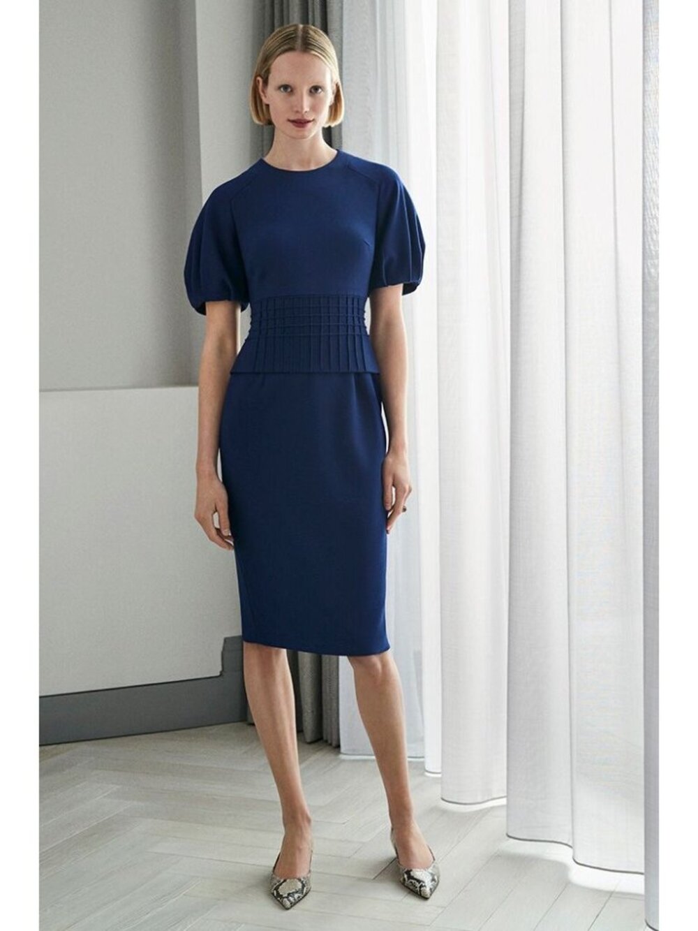 The Fold London Lowndes Dress Indigo Crepe Sheath US10 UK14